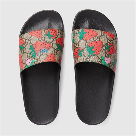 gucci slides with strawberries|gucci strawberry collection.